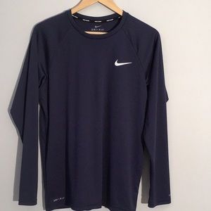 Nike Dri-Fit Swim Navy Long Sleeve T-Shirt Mens size Medium UPF 40+